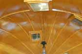 Photo shows amazing faceted wood ceiling panels in 1936 Airstream Clipper Trailer